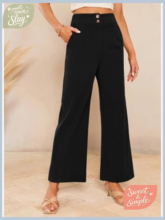 High Waisted Corduroy Wide Leg Pants with Pockets Stretchy Casual Work - Picture 4 of 7